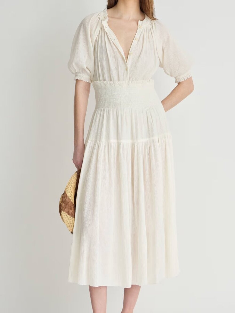 Vintage Apiece Apart  ivory"Brijette Dress"  self check midi elasticated waist S
